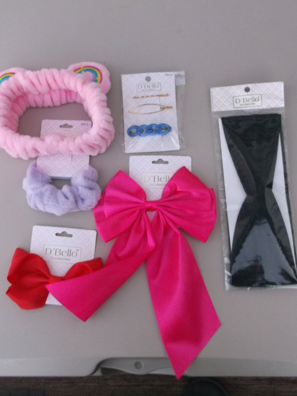 Hair Accessory Bundle – NWT Clips, Bows & Scrunchies + Like New Soft Ear Headbd.